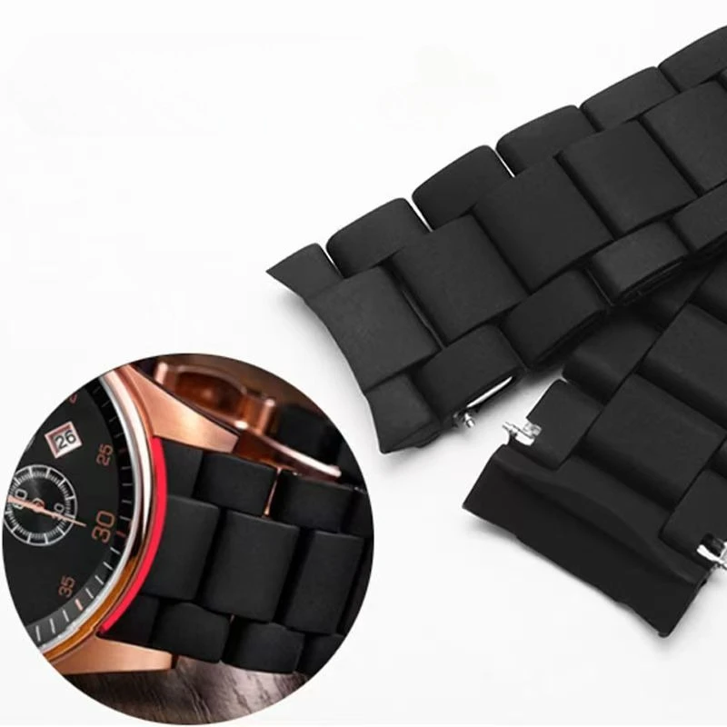 Rubber-laced steel watch strap for Armani AR5889 5890 5905 5920 waterproof bending mouth men's women's bracelets 20 23mm