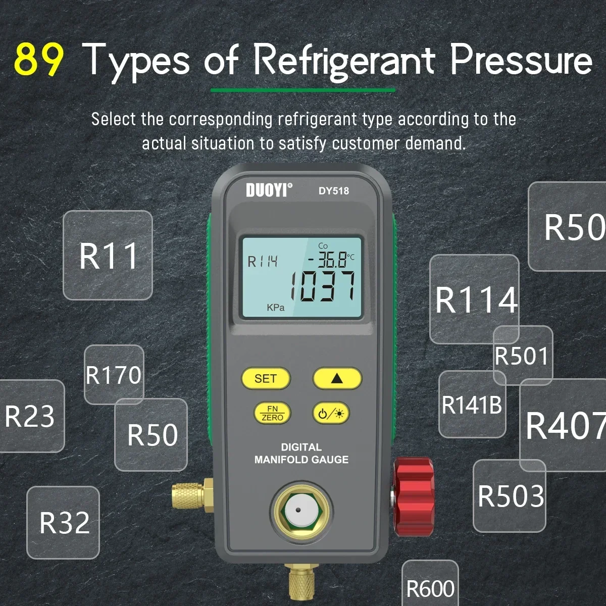 Manómetro Digital de Refrigeración Industrial DUOYIDY518, Medidor de Vacío para Aire Acondicionado, Manómetro de Presión de Freón