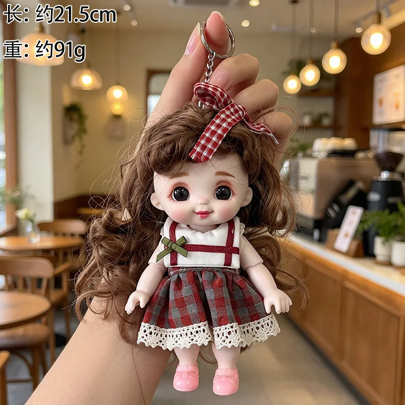 16cm Smile Girl Doll Keychain Pendant Joints Moveable Curly Hair Sweet Girl Princess Doll Dress Up Toy Exquisite Bag Keys Charm