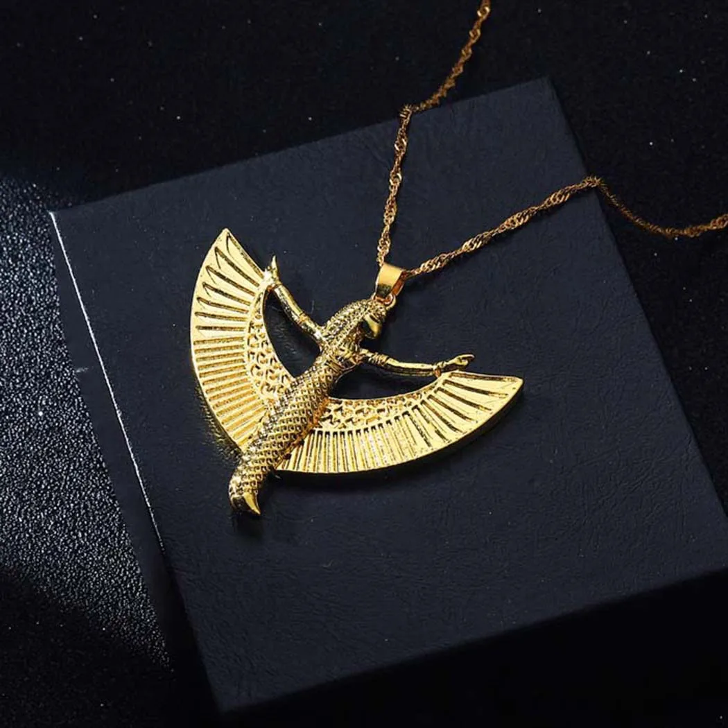 QIAMNI Egyptian Goddess Isis Pendant Necklace Ancient Egypt Occult God Collar Choker Women Men Fashion Amulet Jewelry For Lover