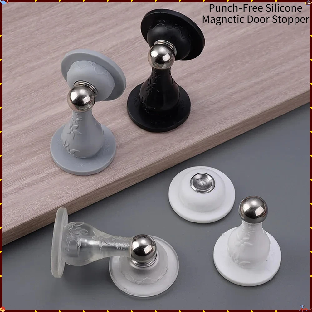2Pcs Invisible Magnetic Door Stoppes Door Wall Protector Silicone Door Stop For Bottom of Door Holder Door Double Sided Tape