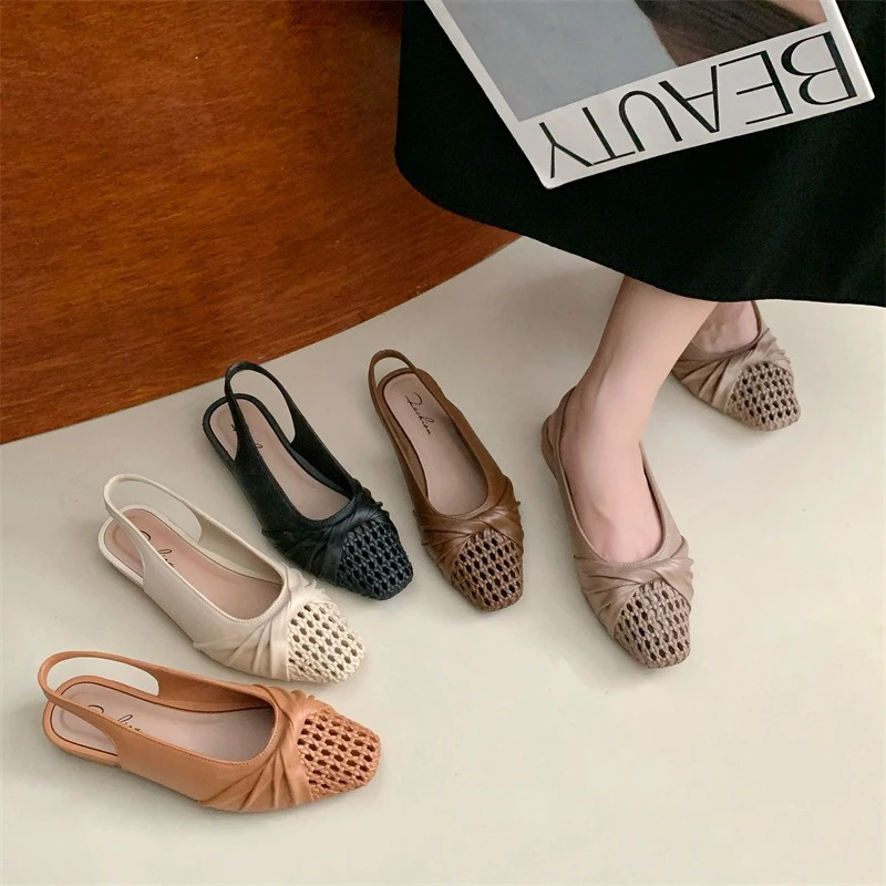 New fashionable hollow sandals for casual summer wear, solid color women's shoes, square toe women's low order shoes