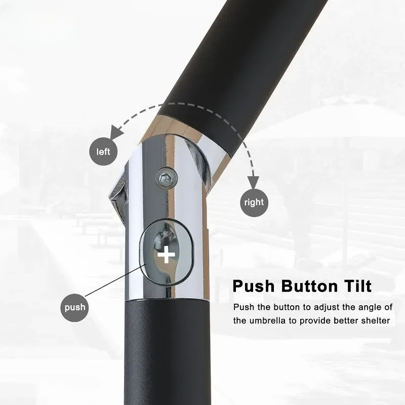 Parasol tarasowy - wodoodporny parasol stołowy na zewnątrz z przyciskiem nachylenia i korbą, 8 żeber ochrona przed promieniowaniem UV Parasol basenowy do ogrodu
