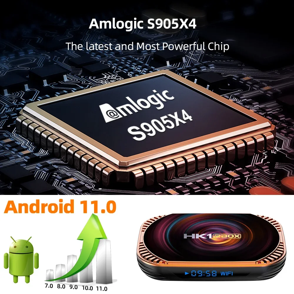 HK1 RBOX X4 Android 11.0 Amlogic S905X4 Smart TV BOX  8K 4G 32/ 64/128GB 3D Wifi 2.4G&5G Support Google Player Set Top Box
