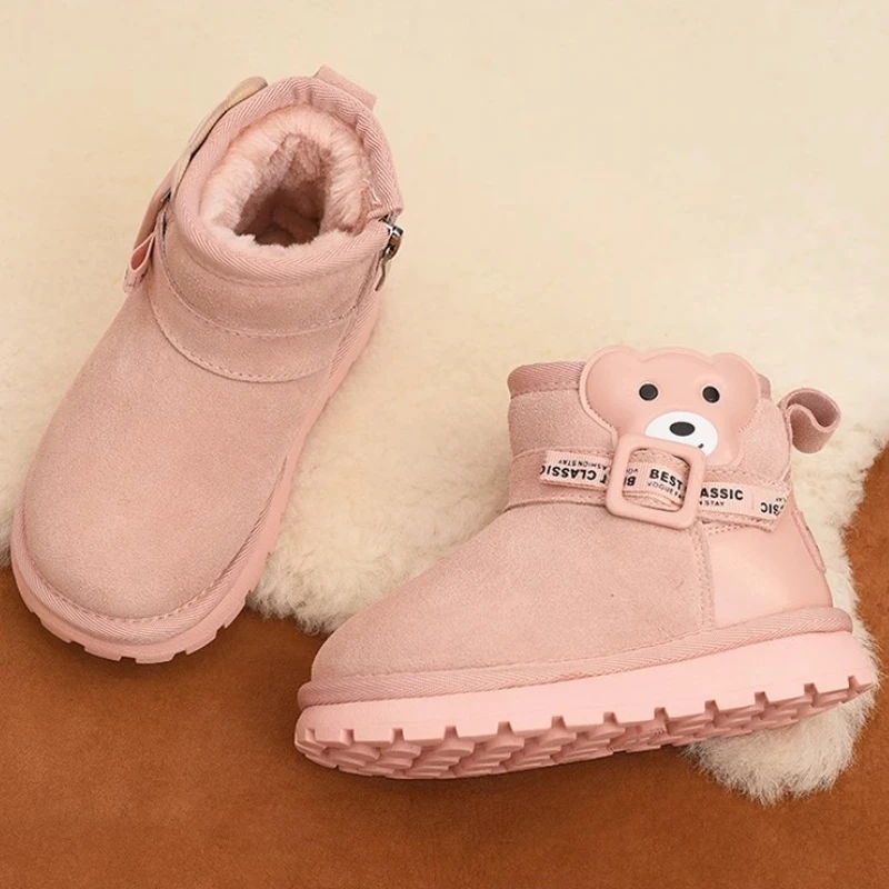 Botas de invierno para niños con bonitos dibujos para niñas, botas de nieve informales a la moda, versátiles y cálidas, nuevas botas de felpa gruesas para niños