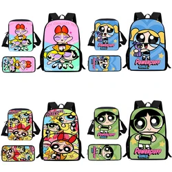 Child Cute Anime Powerpuffs Girlss Backpacks Shoulder Bag Pencil Case Pupil Large Capacity School Bags for Boys Girls Best Gift