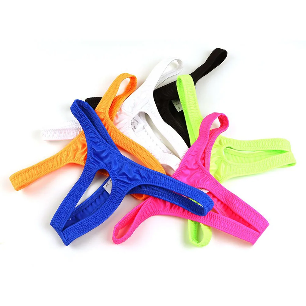 Male Men Thong Open Pouch Panties Elastic G String Ice Silk Jockstrap Solid Color T-Back Underpants Breathable very hot lingerie