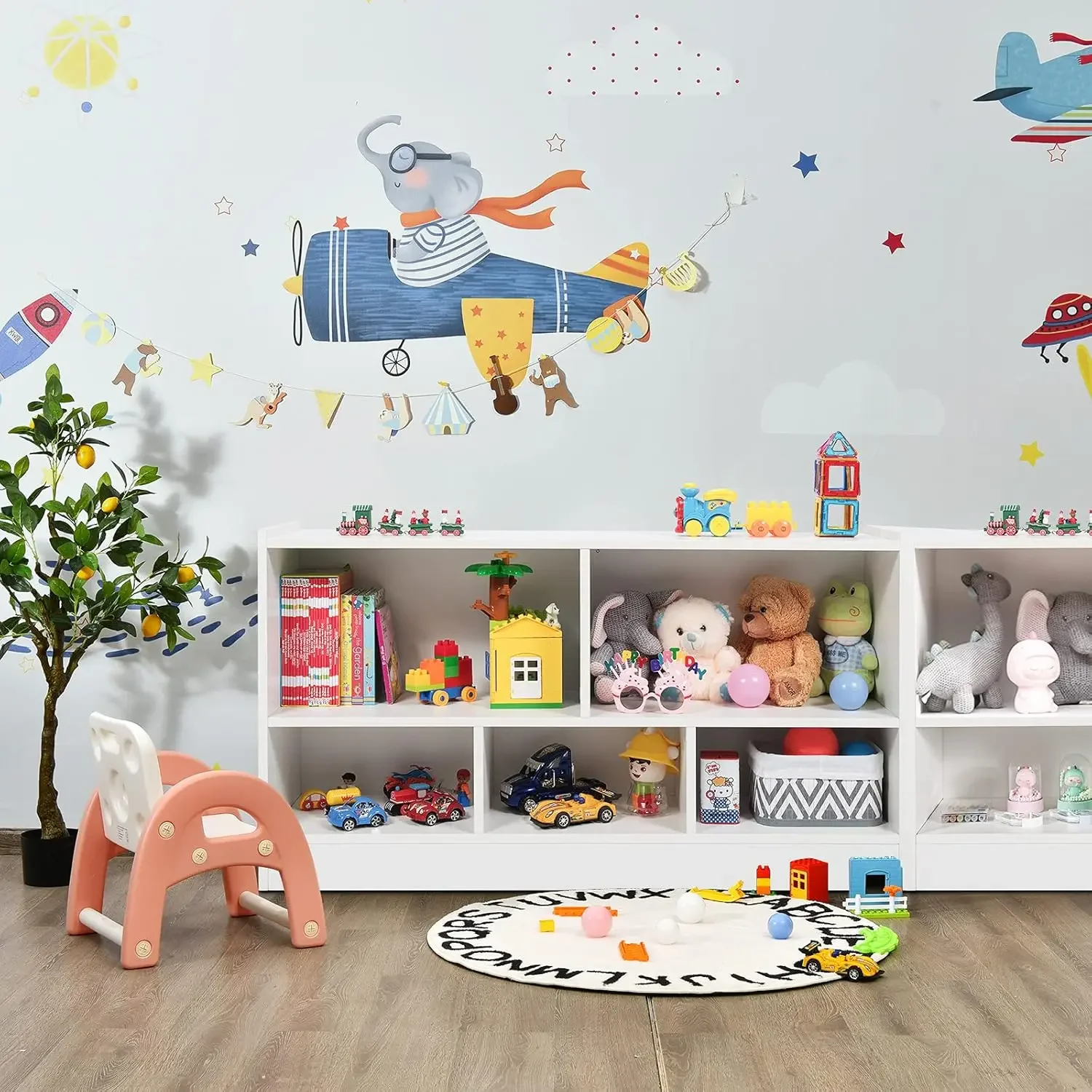 Organizador para niños, gabinete de almacenamiento para aula escolar de 5 secciones para organizar libros, juguetes, estantería de madera, muebles de guardería para