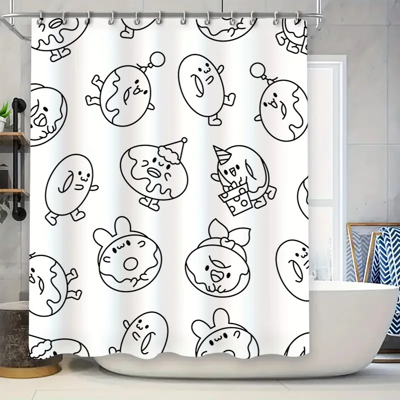 Doodle Animal Cartoon Donut Printed Shower Curtain Home Decor Bathroom Accessory Printing Waterproof Washable Modern Decoration