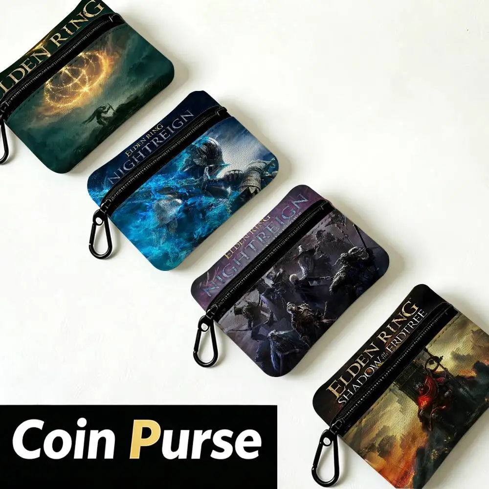 Popular Game E-Elden Art Portable Oxford Fabric Mini Wallet Carabiner Design Small Coin Bag For Cards Keys Earphones