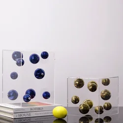 Square Abstract Metal Balls, Artworks, Transparent Acrylic Container Boxes, Desktop Decoration Models, Home Decoration Crafts