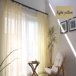 Japanese Light yellow sheer Curtains for Living Room Bedroom cotton linen curtains fabric custom size semi-shading ramie tulle