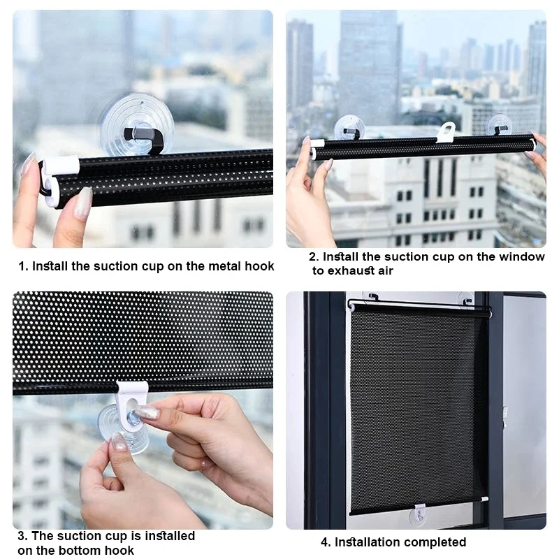 Nail Free Universal Roller Shutter Suction Cup Sunshade and Blackout Curtain for Cars, Bedrooms, Kitchens, Offices, Windows