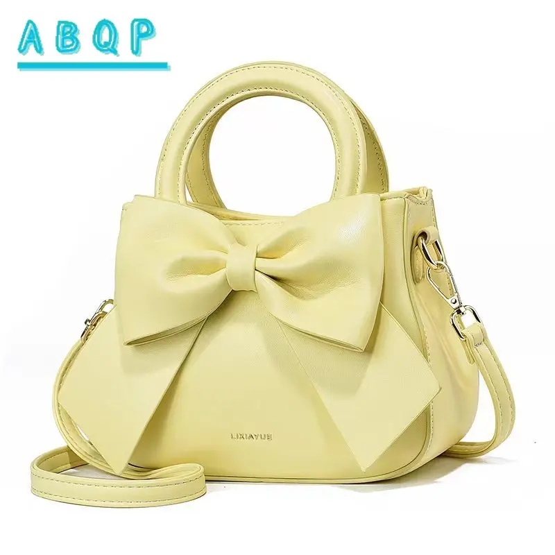 

Women's Elegant Bow Tote Bag Crossbody Purse with Double Handles Solid Color Messenger Bag Zipper Closure Polyester Lined