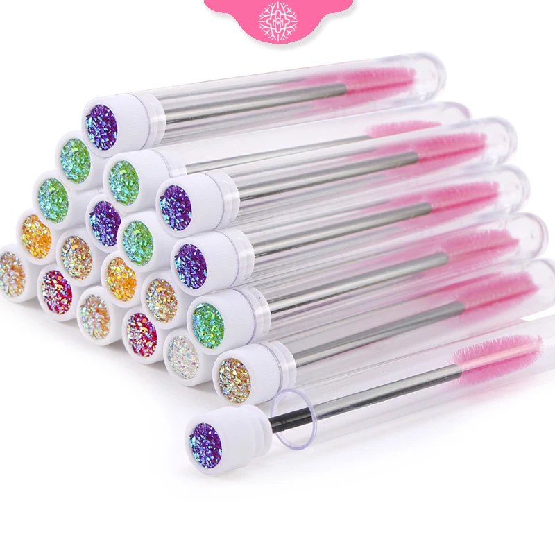 Reutilizável Crystal Eyelash Brush, Pink Eyelashes Brushes, Escova de sobrancelha para extensão de cílios, Mascara Tube Make Up, Hot Sales, 10Pcs