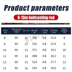 قضيب صيد تلسكوبي عالي الجودة 8 م / 9 م / 10 م / 11 م / 12 م / 13 م سوبر خفيفة طويلة صلبة عالية من ألياف الكربون أعلى 9 مبيعات 8 متر قضيب تلسكوبي - No8