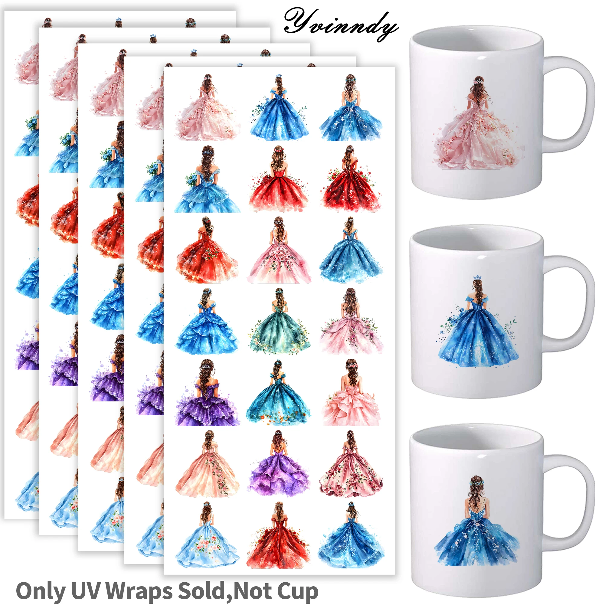 

105Pcs/Set Quinceanera Wedding Dress for Women Transfer Sticker DIY Craft Kits with Crystal Label 16oz Glass Jars Wrap Stickers