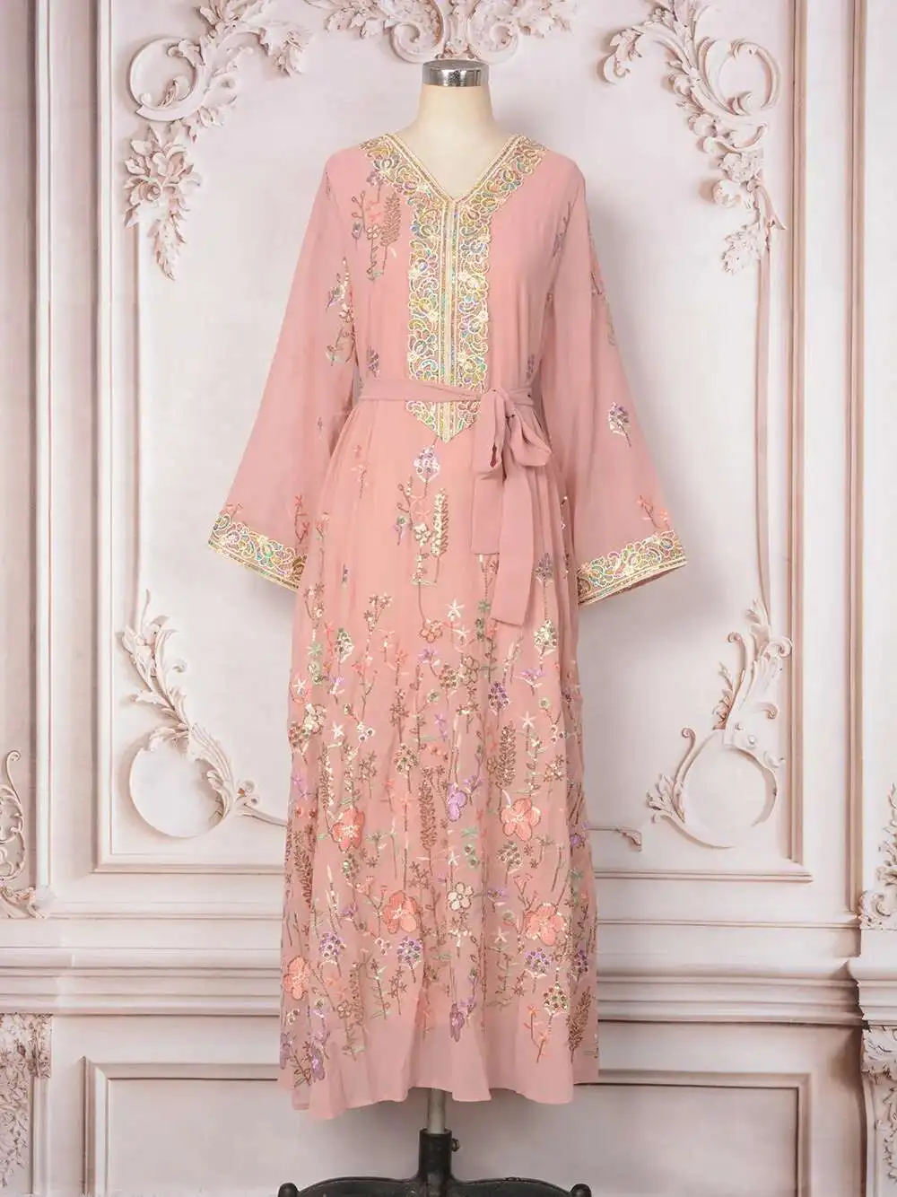 

Dress Embroidered Muslim Sequins Loose Casual Dress Fashion Elegant Party Women's Robe Abaya Ramadan Dubai Luxury Islam Elegant