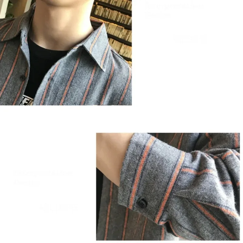Men's Spring Autumn Turn-down Collar Button Pocket Letter Striped Blocked Long Sleeve Cardigan Shirt Coats Fashion Casual Tops