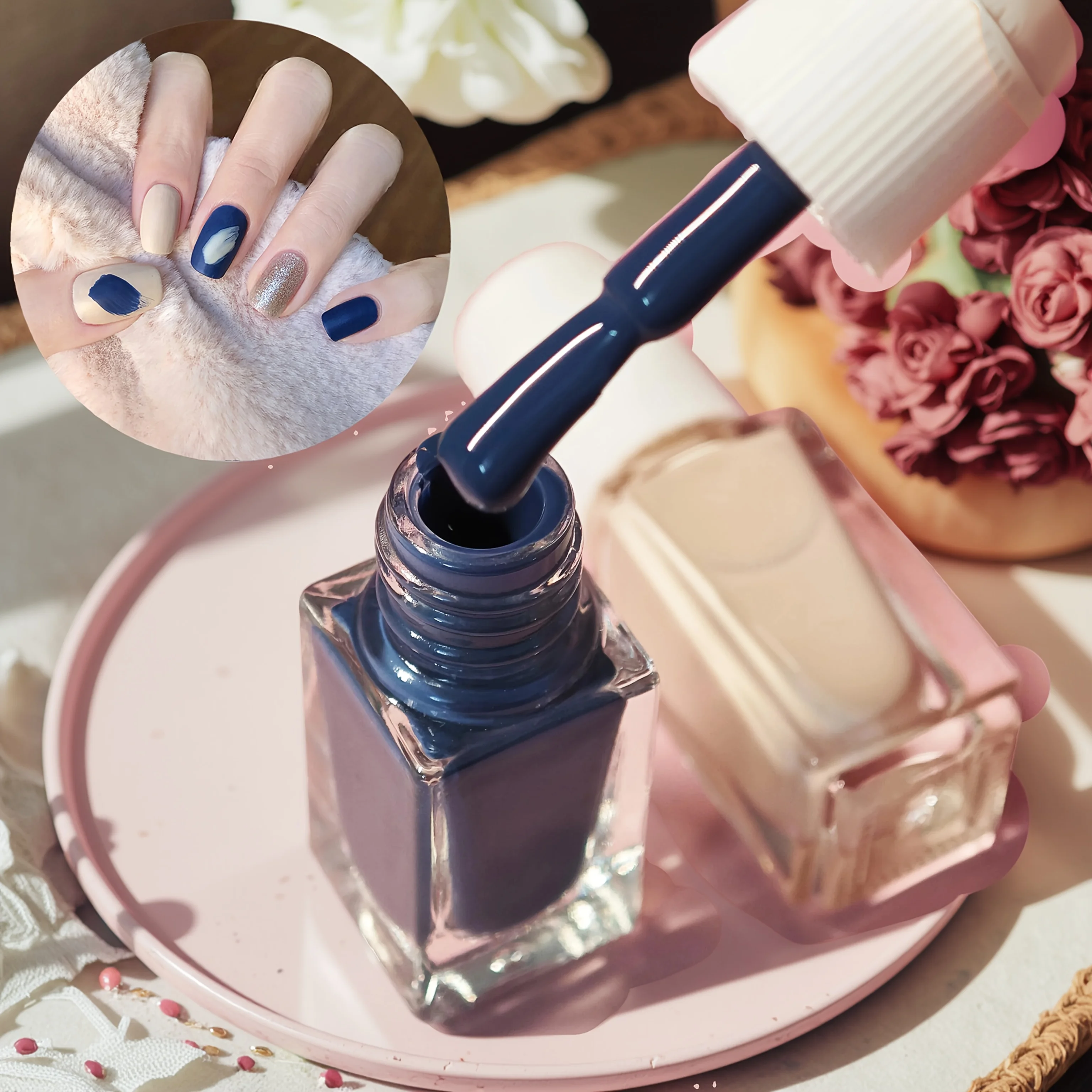 D35 Niebieski kryształ lodu z piórkami, 2 butelki, szybkoschnący, długotrwały, zdejmowalny, na bazie wody, bez potrzeby użycia lampy UV, natychmiastowy efekt rozjaśnienia paznokci.