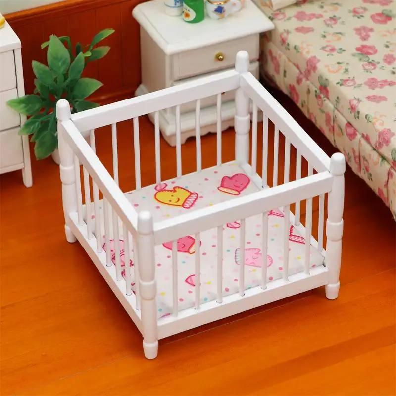 1:12 أثاث بيت الدمى المصغر الحلي اكسسوارات OB11 محاكاة مربع سرير الأطفال بيت الدمية سرير الطفل الديكور