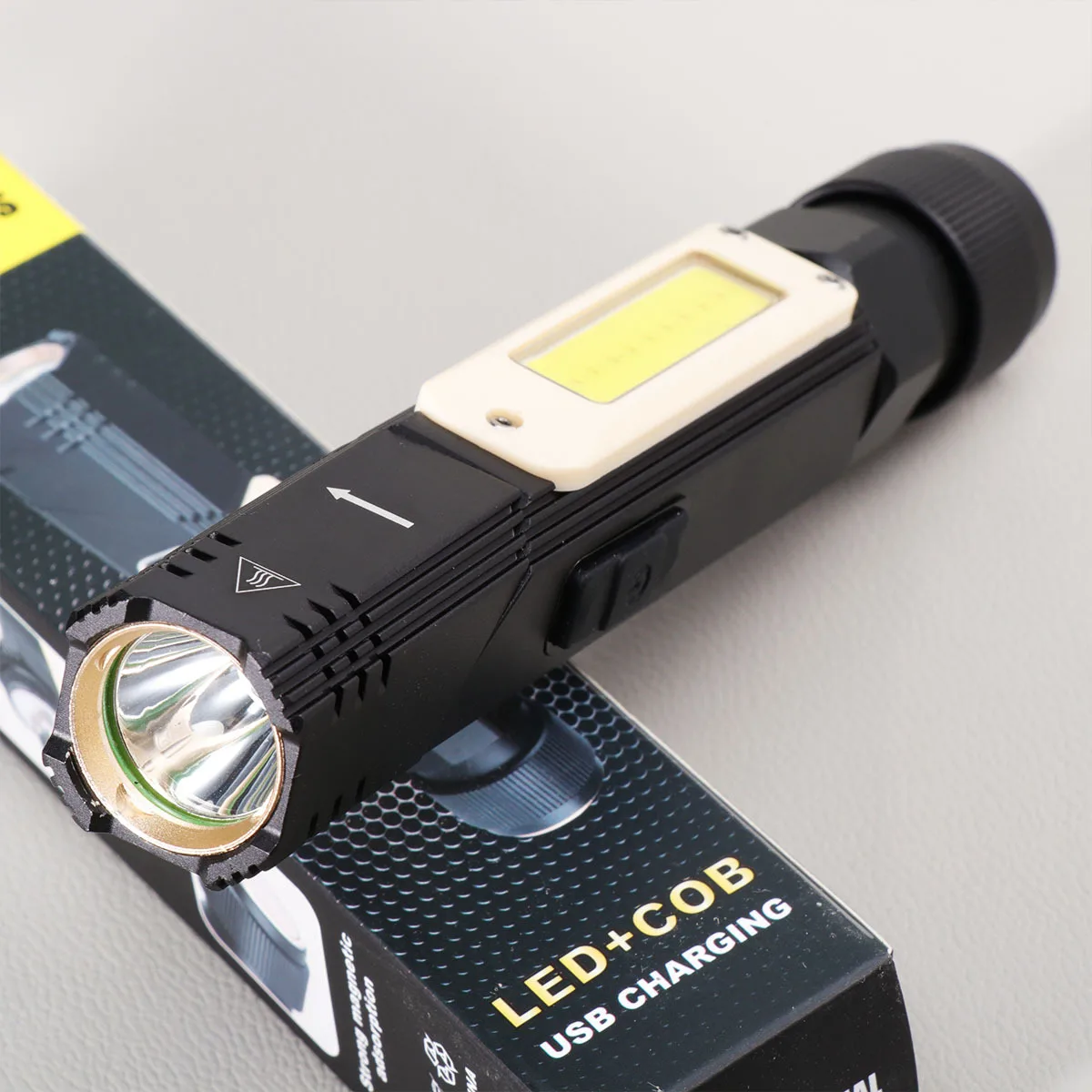 

USB Rechargeable Flashlight Magnetic Tail 360 Degree Adjustable 90 Degree Foldable Head Cob Red White Light Work Light