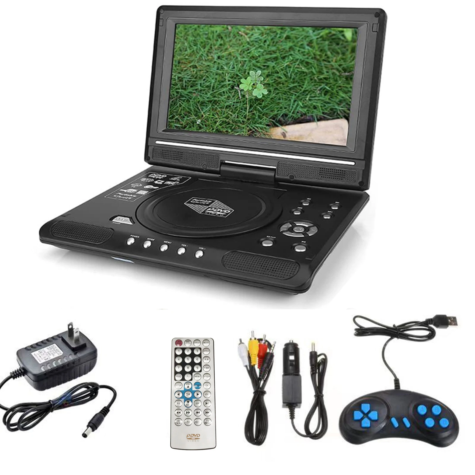 9.8 بوصة 16:9 شاشة عريضة 270 °   شاشة LCD قابلة للدوران، مشغل DVD لتلفزيون السيارة المنزلي، محمول VCD مدمج، عارض MP3 مع وظيفة الألعاب