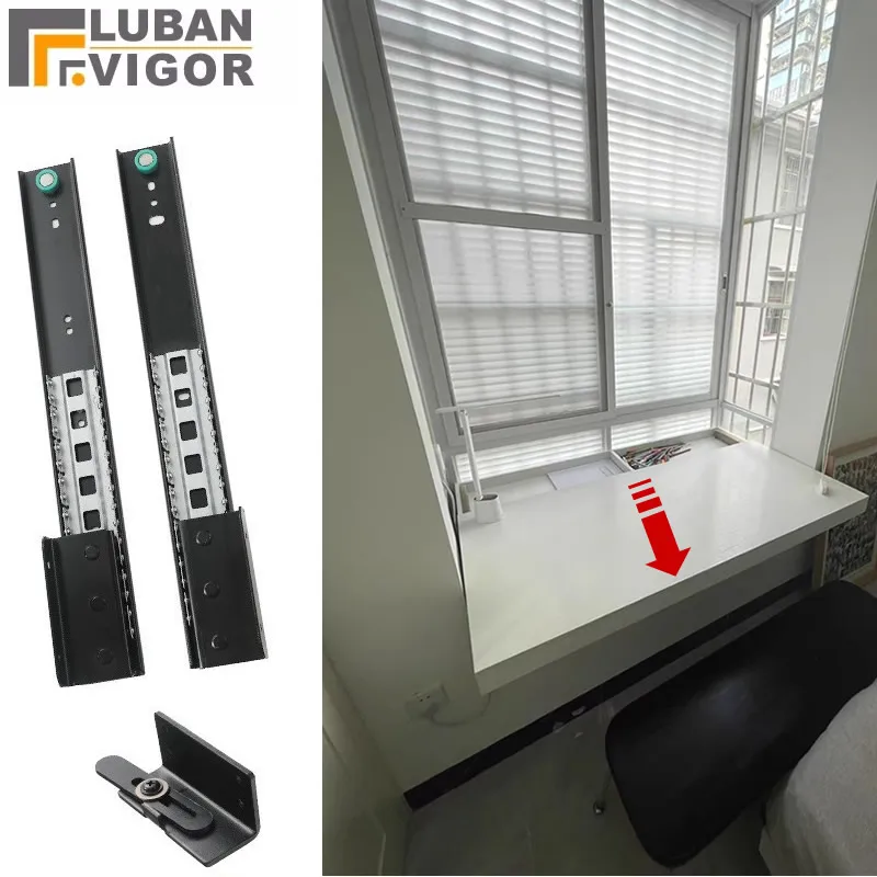Heavy Desktop Extension Slide Track Hidden Side Mounted Push Pull Telescopic Silent Guide Rail Cold Rolled Steel Easy to Install