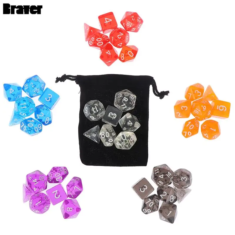 7 Chiếc Đa Diện Khuyến Mãi Xúc Xắc Bộ DnD D4, D6, D8, D10, D %, D12, d20 Rpg Trò Chơi Có Túi Đựng