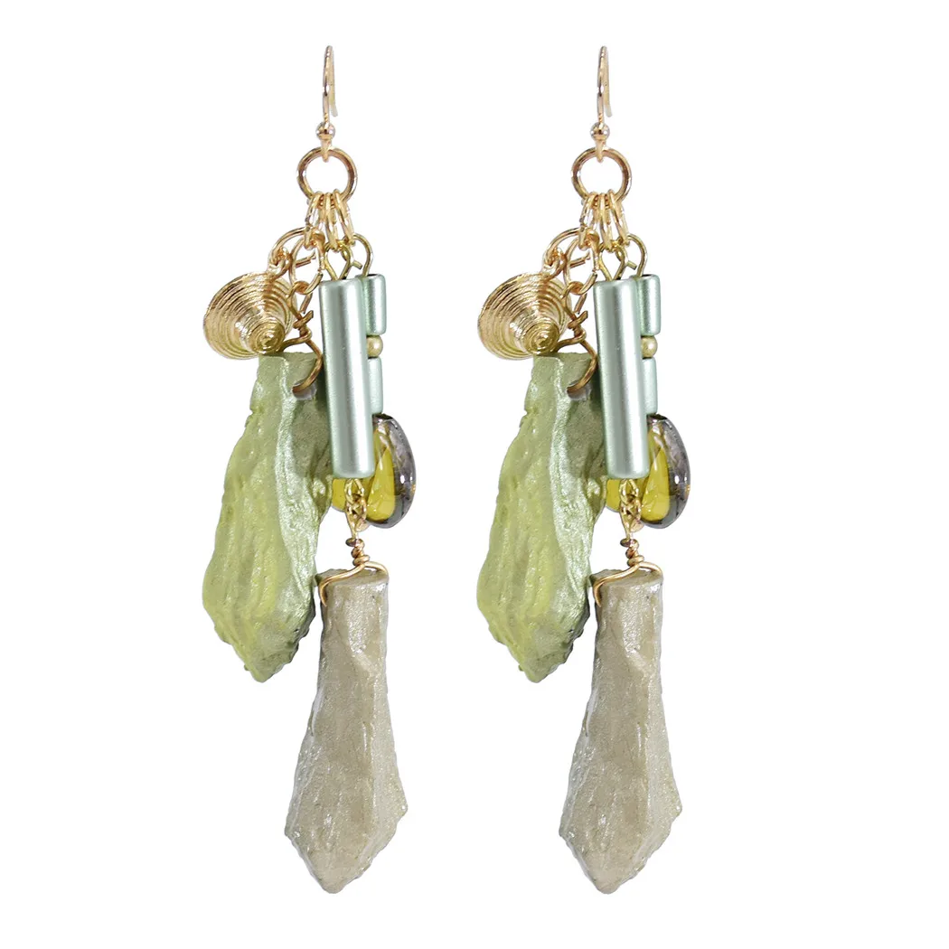 Light Green Stone Crystal Pendant Long Earrings for Women Korean Fashion Countryside Style Dangle Earrings Jewelry Accessories