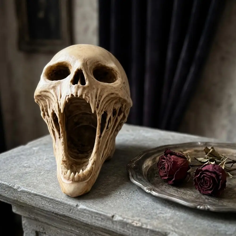 3D-Gothic-Skulptur eines schreienden Dämonenschädels, Horror-Schädel-Statue, dunkle Gothic-Dekofigur für Zuhause, Bar, Halloween-Tischdekoration