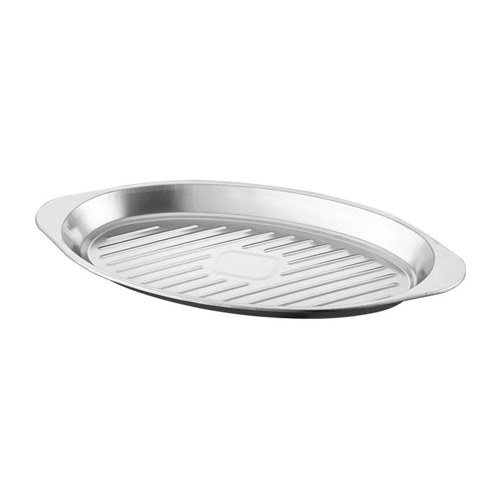 Stainless Steel Oval Tray with Dual Handles for Baking Steaming Microwaving Serving and Practical Kitchen Utility