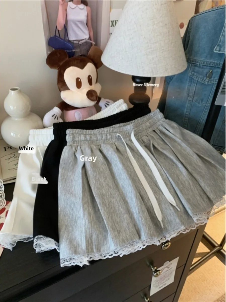 

High Waist Lace Half Body Skirt for Women Sporty Style Pleated Short Skirt plus Size Patchwork Slimming Design Autumn Winter ...