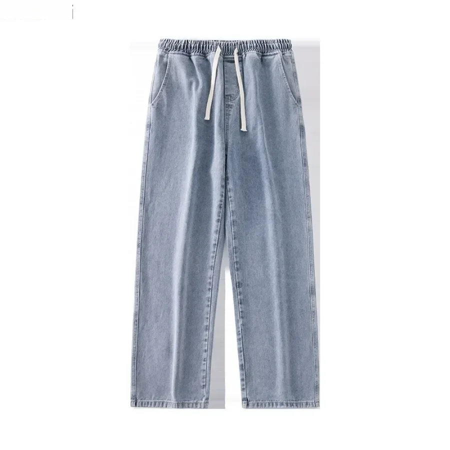 

New Spring Autumn Men's Korean Style Jeans Trend Straight Loose Elastic Waist Sport Pants Casual Wide Leg Trousers for Men