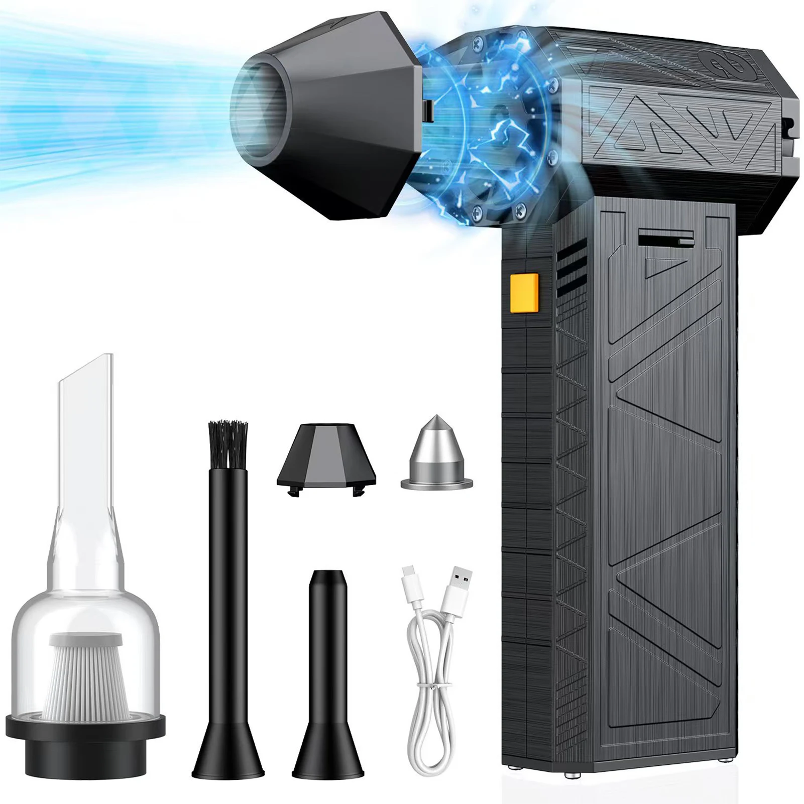 

Легкий термовентилятор для автомобиля, портативный инструмент для уборки снега с быстрой зарядкой, 3 скорости, 5 насадок, ABS, беспроводной