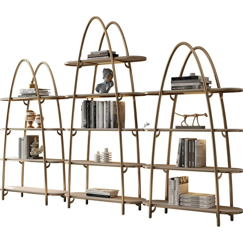 

Modern light luxury office living room study personalized creative stainless steel bookshelf display shelf