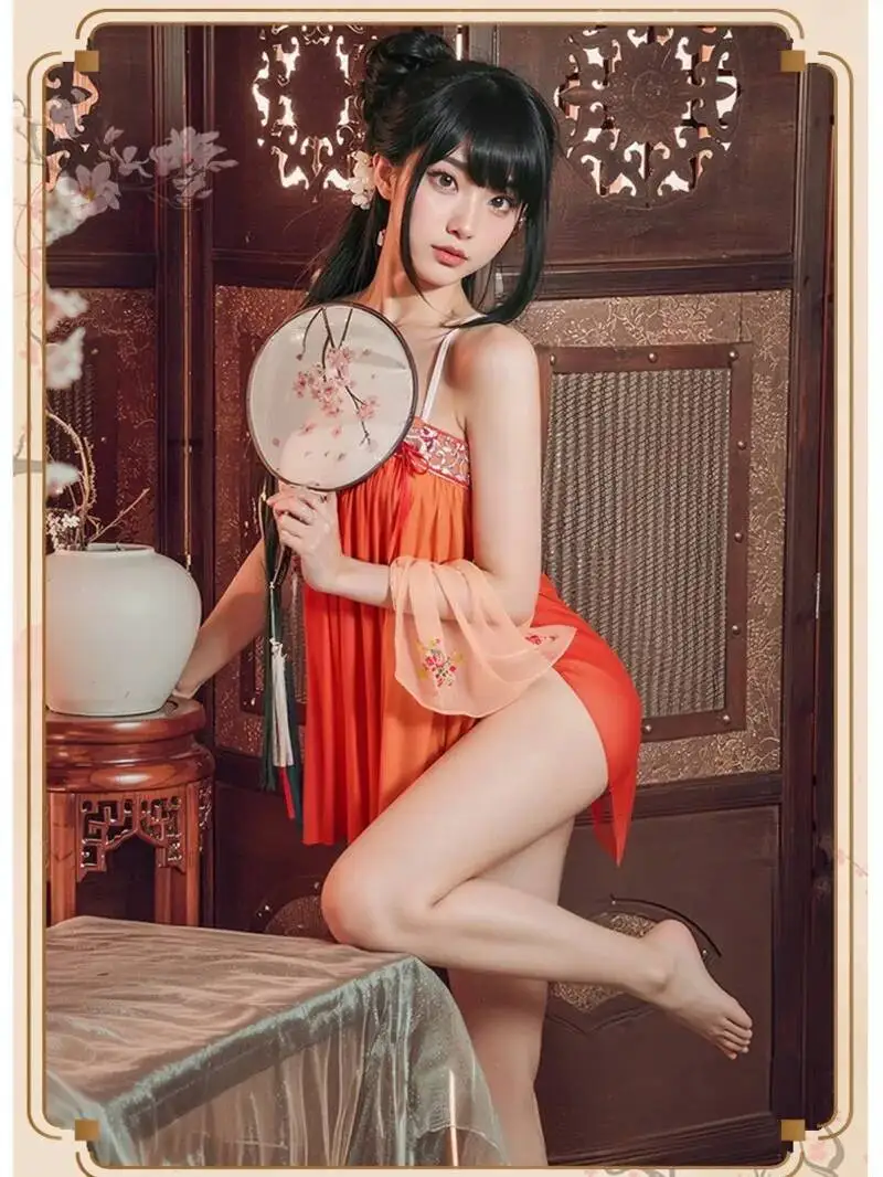 เซ็กซี่สูง Hanfu Hot Temptation ชุดหลงใหลดูผ่าน Nightdress สําหรับผู้หญิงชุดตาข่ายลูกไม้ SHEER หวาน j7N8