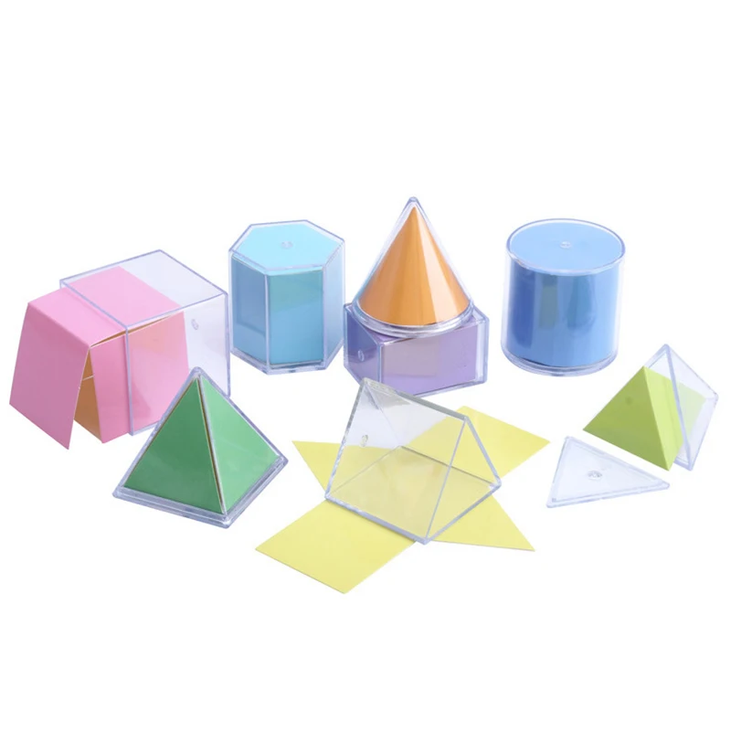 12pcs Transparent 3D Geometric Shape Teaching Aids Montessori Toys Visual Teaching Aids Volume Shape Toys Mathematical Education