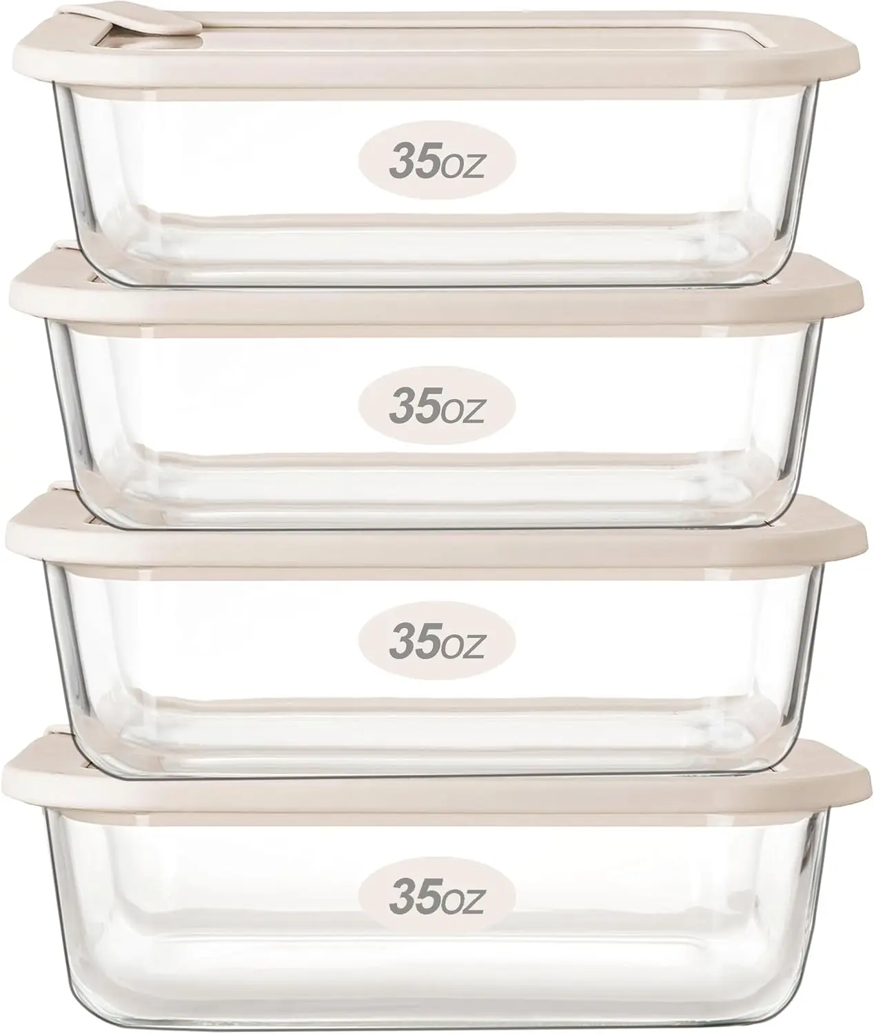 

Glass Food Storage Containers with Glass Lids, Microwave Safe, Airtight, Leak Proof, Plastic Free, 4 Pack