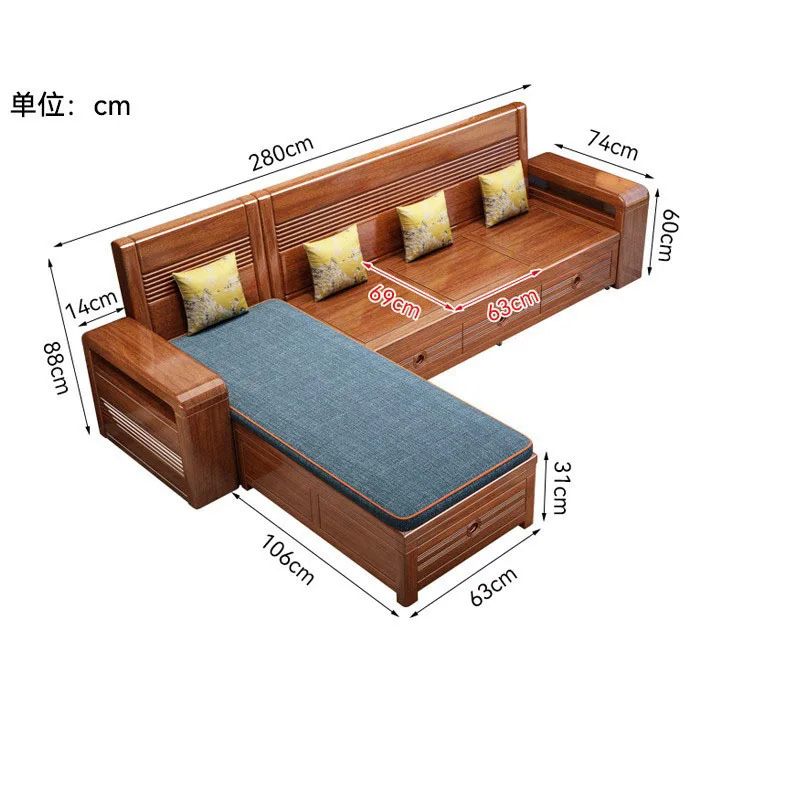 รุ่นใหม่ ห้องนั่งเล่นโซฟาไม้เนื้อแข็ง อพาร์ทเมนต์ขนาดเล็ก เตียงเจาะสามคน สไตล์จีนใหม่