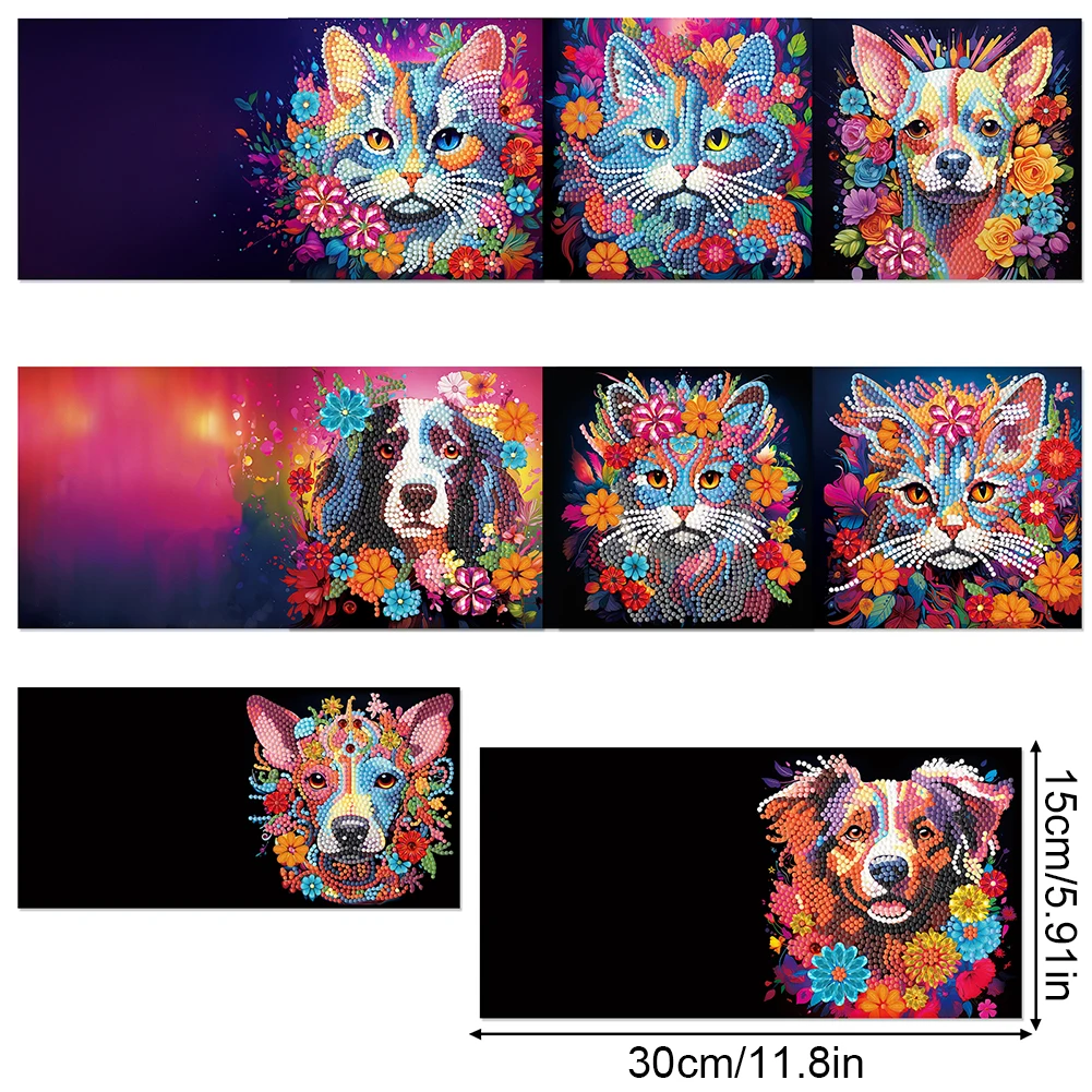 8Pcs DIY Diamond Painting Card Cat Special Shape Diamond Drawing Card Diamond Daily Wish Card for Adults Holiday Friends Family