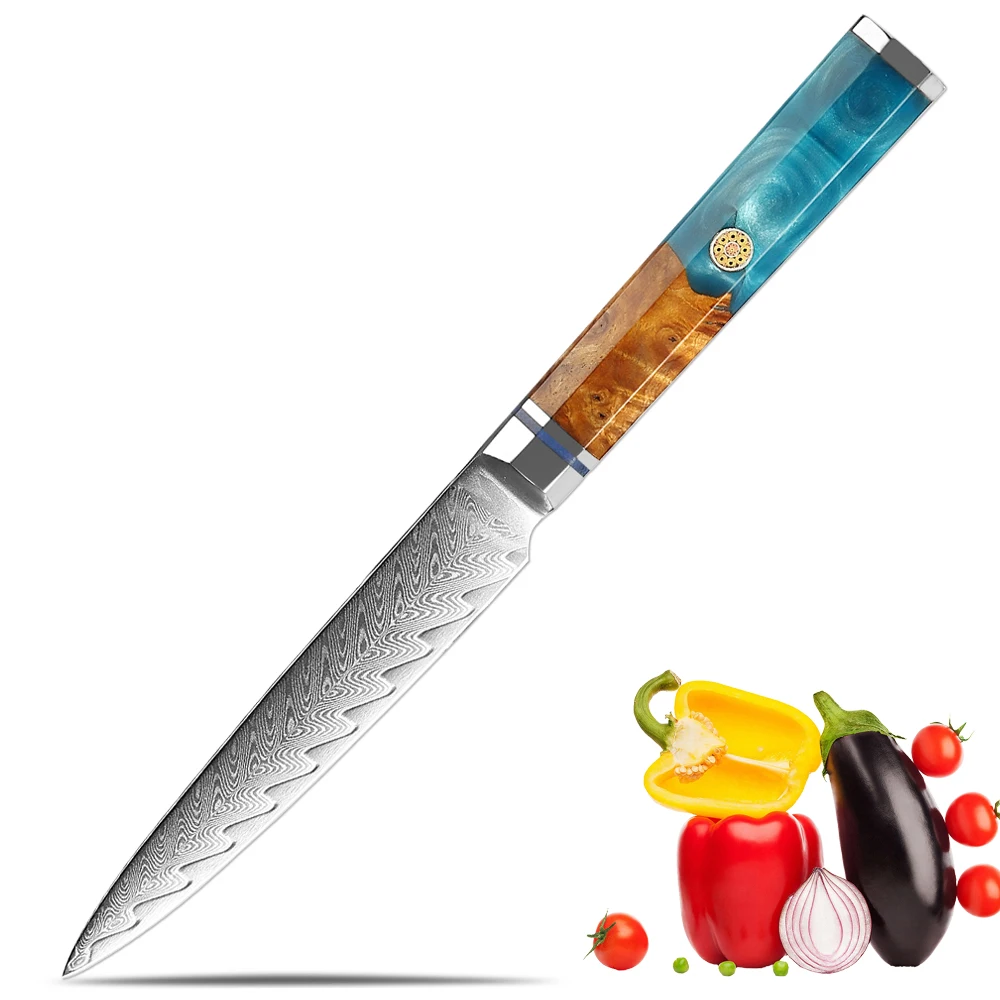 Japanischer Damaststahl, 12,7 cm, Allzweckmesser, Obst-Schälmesser, westliches Abendessenmesser, Küche, Steakmesser, achteckiger Griff
