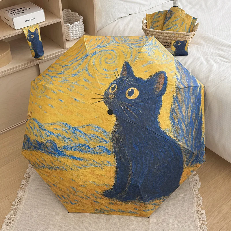 

Автоматический/ручной зонт с кошачьим узором, солнцезащитный крем, УФ-зонт, три складных зонта от дождя и дождя, двойного назначения