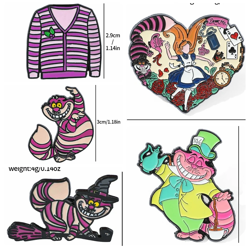 

Alice in Wonderland metal badge,Cheshire cat enamel pin,Disney enamelled brooch clothing accessories,Anime Pins Holiday gifts