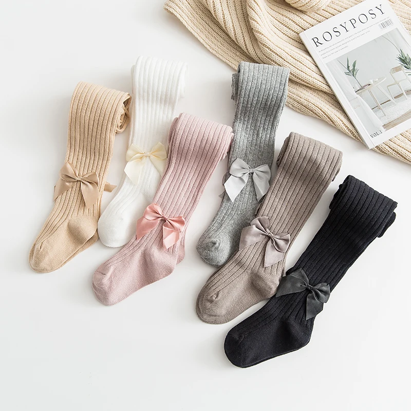 0-10 Yrs Children Spring Autumn Winter Bowknot Tights Cotton Baby Girls Pantyhose Kids Infant Knitted Collant Tights