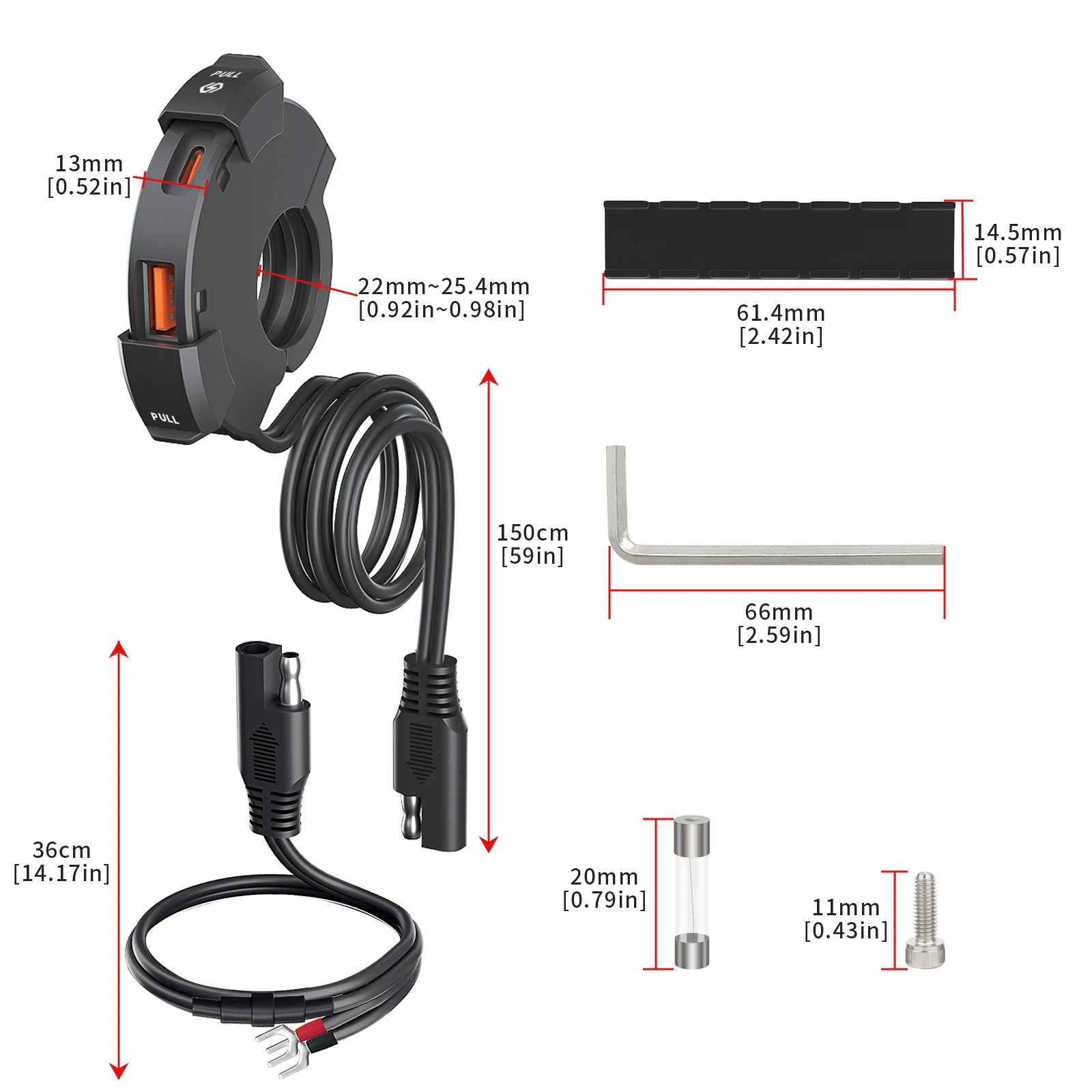 Waterproof PD QC3.0 Fast Charging Motorcycle Phone Charger USB Charging Equipment Type C 12V 24V Handlebar Mount Moto Charger