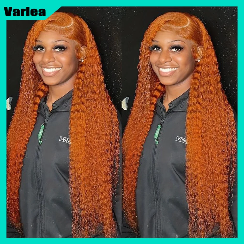 Varlea 200% Density Deep Wave Frontal Wig 13x6 Hd Lace Water Wave Curly Wigs 13x4 Colored Orange Ginger Human Hair Wig For Women