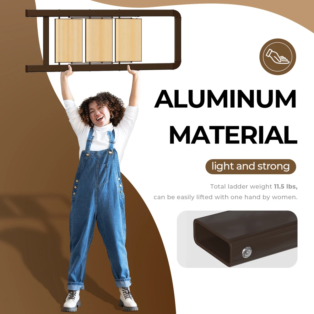3 Step Folding Step Stool Non-slip Pedal, Aluminum Lightweight Folding Step, for Home Kitchen Office, Brown