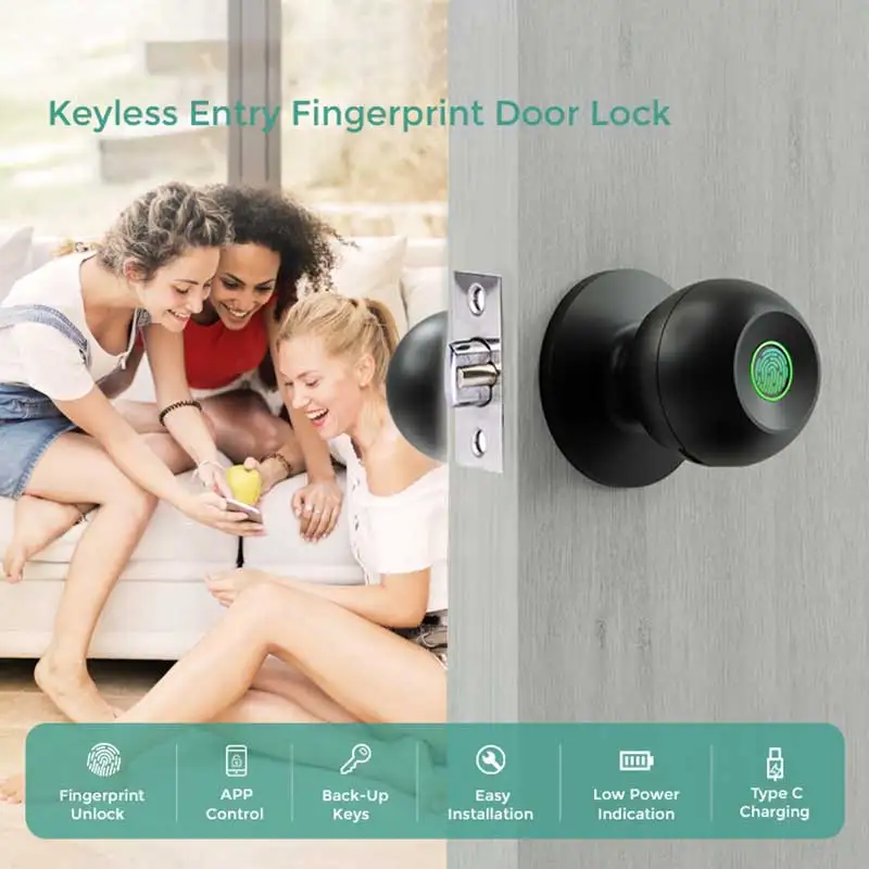 Tuya App Fingerprint Smart Lock with Bluetooth Digital Door Lock Keyless Entry Home House Apartment