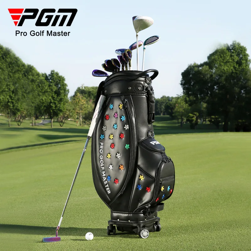 PGM Ladies Telescopic Golf Travel Bag with Embroidered Logo, 4 Flat Push Wheels Airline Check-in Golf Club Bag for Women Golf